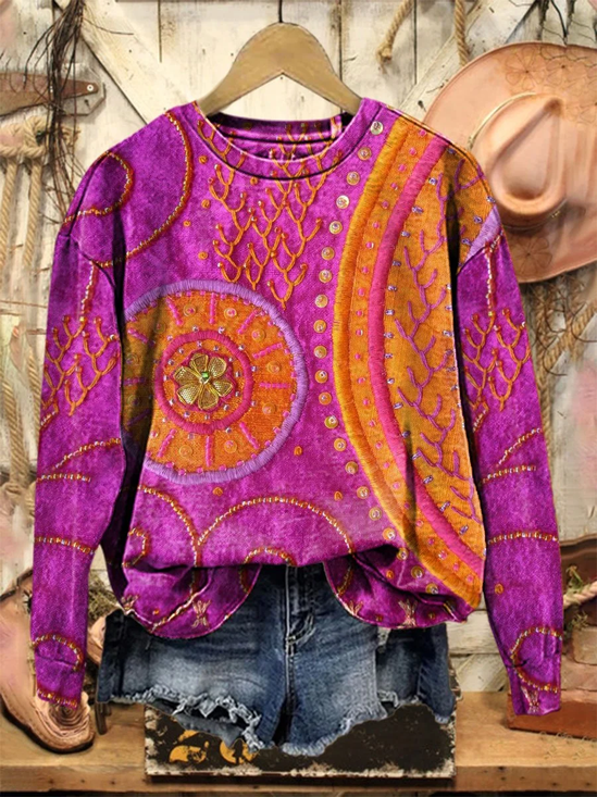 Women's Floral Print Casual Crew Neck Long Sleeve Sweatshirt