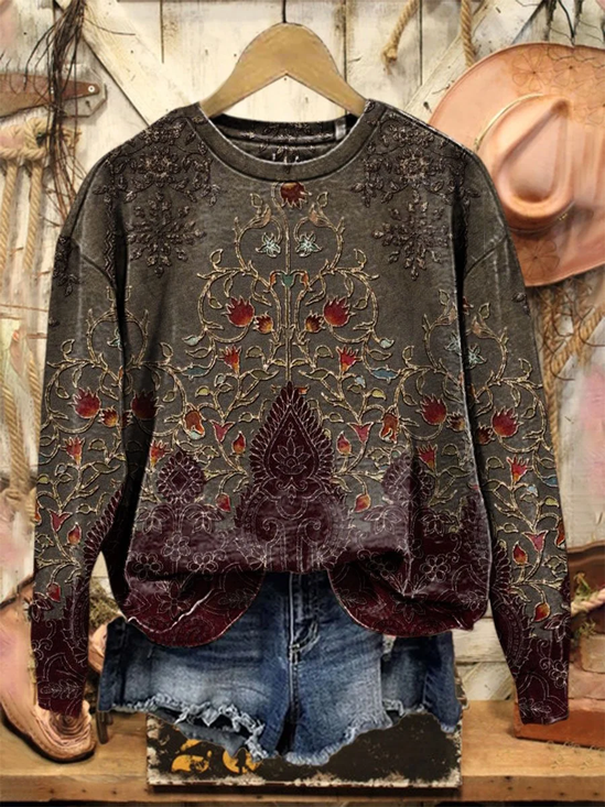 Women's Floral Print Casual Crew Neck Long Sleeve Sweatshirt