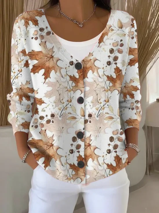 Women's Maple Leaf Fall Casual Long Sleeve Button Cardigan