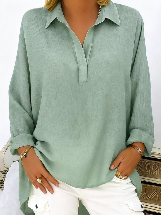 Casual Plain Shirt Collar Blouse