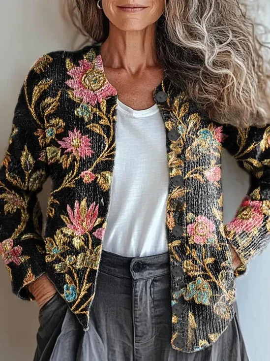 Women's Floral Print Casual Autumn Cardigan