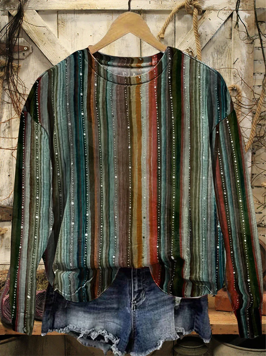 Striped Loose Casual Crew Neck Sweatshirt