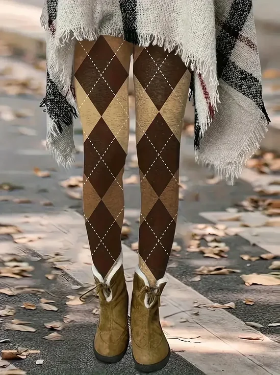 Plaid Casual Tight Printing Leggings