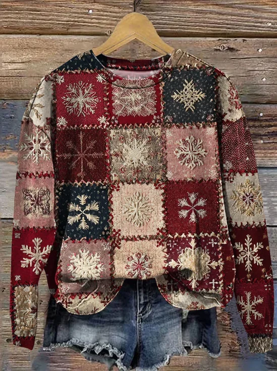 Printing Christmas Crew Neck Casual Sweatshirt