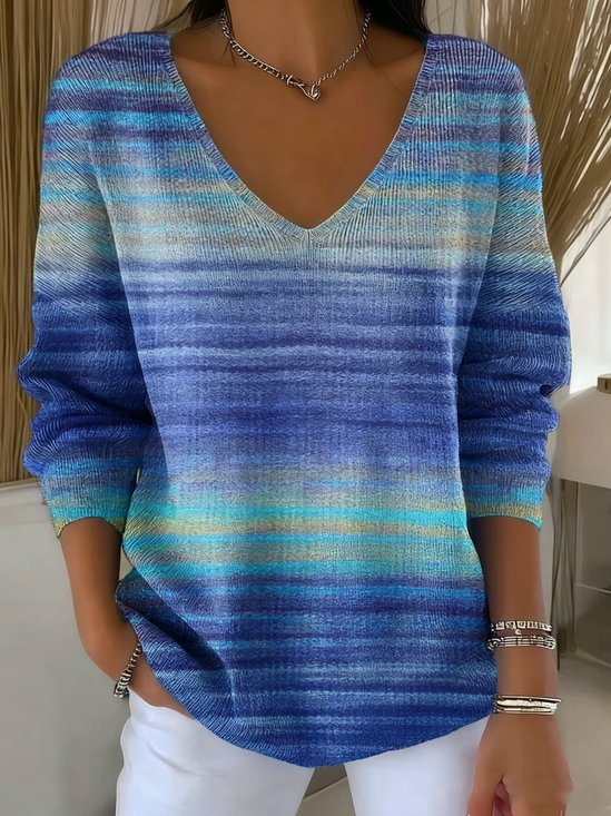 Casual Ombre V Neck Sweater