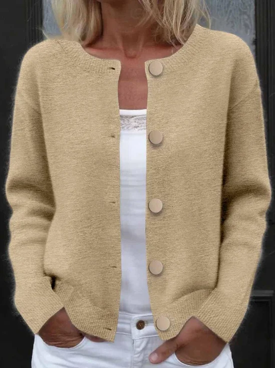 Simple Plain Crew Neck Loose Cardigan