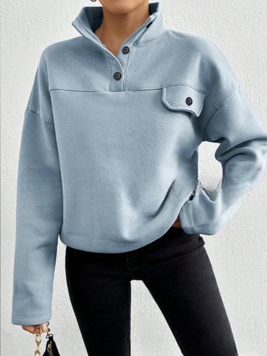 Casual Plain Stand Collar Regular Sleeve Sweatshirt