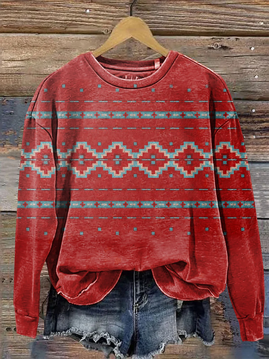 Crew Neck Geometric Casual Printing Sweatshirt