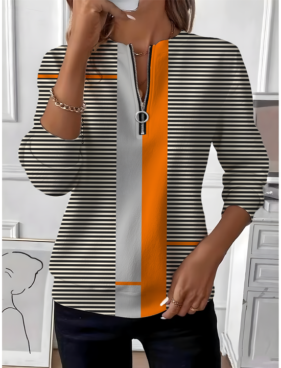 Simple Crew Neck Multicolor Block Loose Sweatshirt