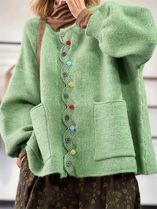 Casual Multicolor Block V Neck Loose Cardigan