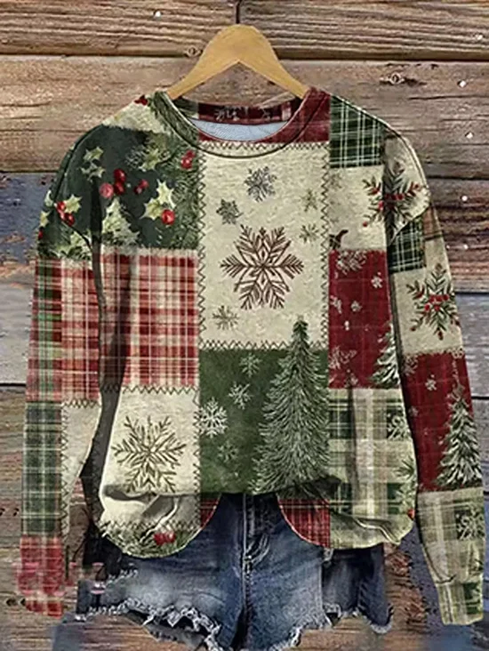 Casual Loose Printing Christmas Sweatshirt