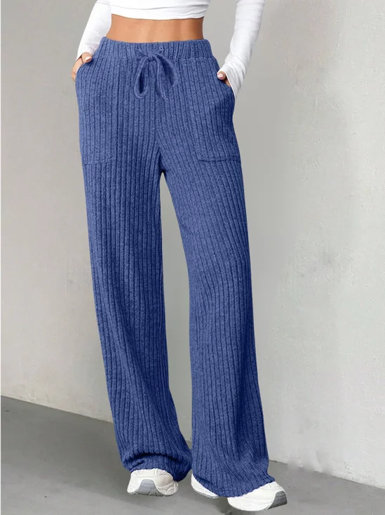 Women's  Elastic Waist H-Line Wide Leg Pants Daily Going Out Pants Blue Casual Split Joint Plain Spring/Fall Pants