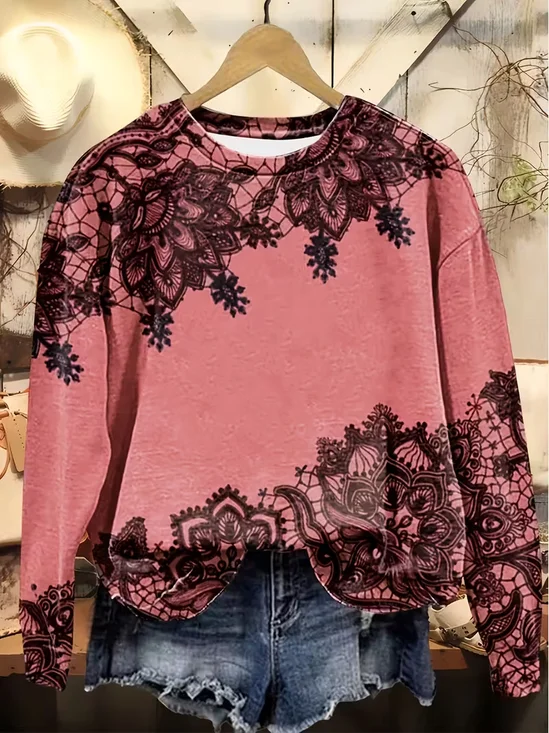 Casual Crew Neck Floral Printing Sweatshirt