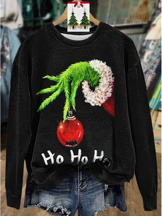 Crew Neck Casual Christmas Sweatshirt