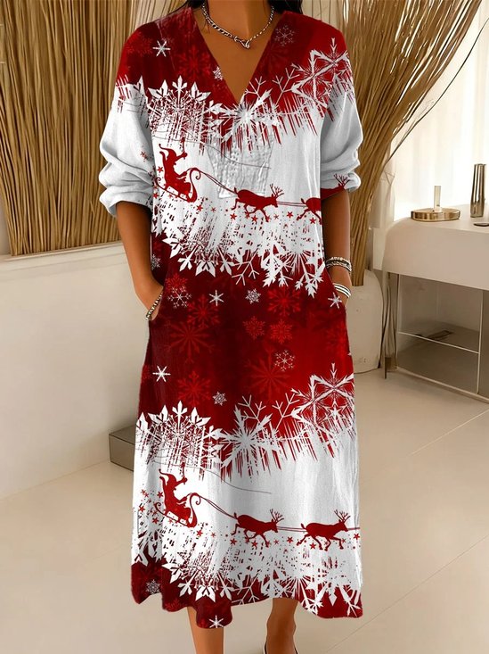 Loose V Neck Gradient Pattern Vintage Dress