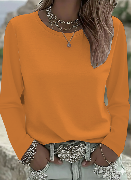 Women's Long Sleeve T-shirt Spring/Fall Red Plain Printing Jersey Crew Neck Daily Going Out Casual Top