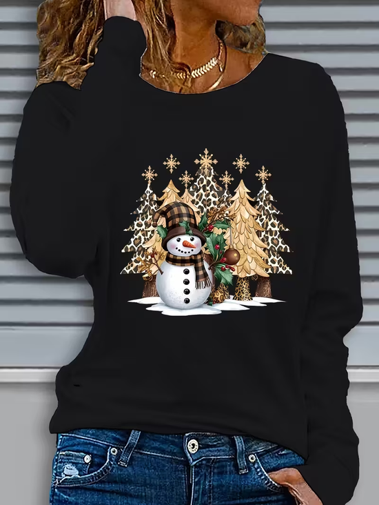 Women's Long Sleeve T-shirt Spring/Fall Black Christmas Printing Jersey Crew Neck Daily Going Out Casual Top