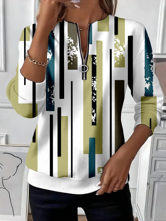 Women's Abstract Print Casual Zipper Long Sleeve Sweatshirt