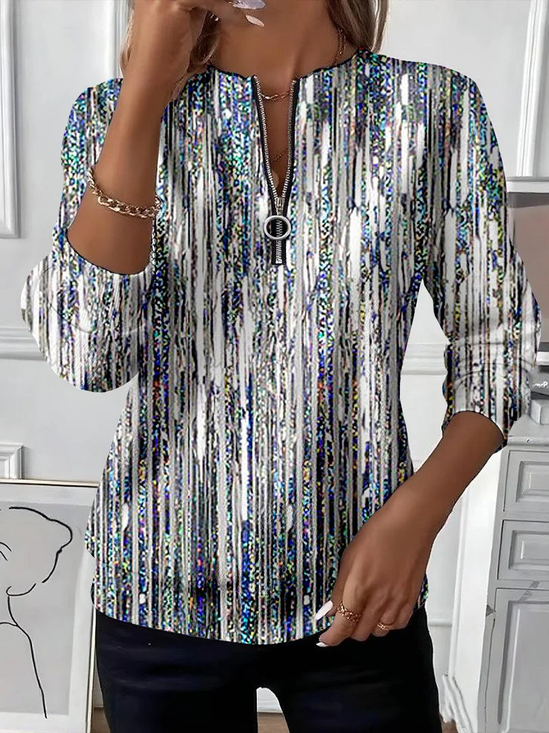 Women's Abstract Print Casual Zipper Long Sleeve Sweatshirt