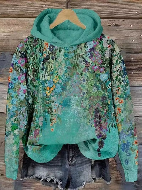 Women's Floral Print Casual Hoodie