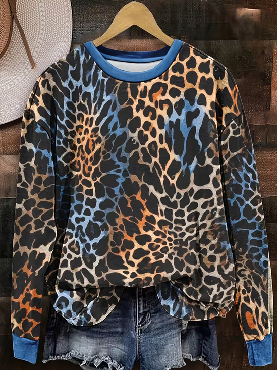 Leopard Crew Neck Printing Casual Sweatshirt