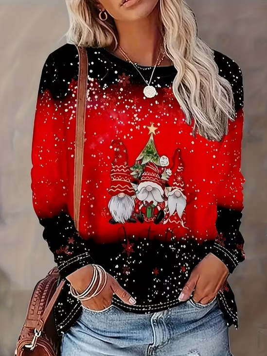 Women's Long Sleeve T-shirt Spring/Fall Red Christmas Printing Jersey Crew Neck Daily Going Out Casual Top