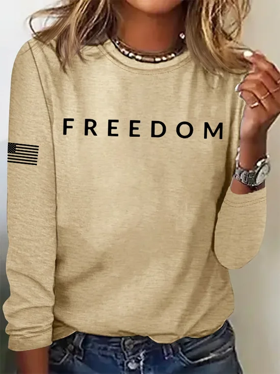 Women's Freedom Printed Round Neck Long Sleeve T-Shirt