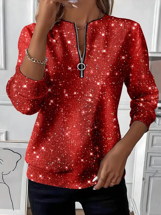 Women's Christmas Print Casual Zipper Long Sleeve Sweatshirt