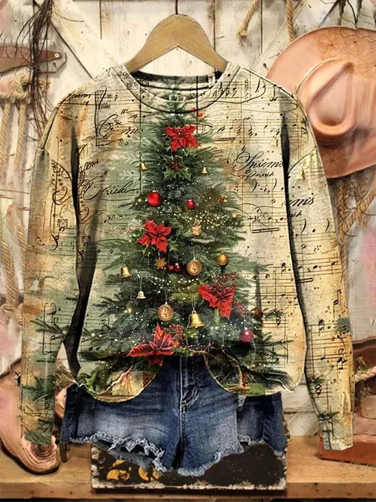Christmas Tree Printing Casual Sweatshirt