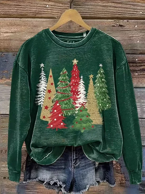 Casual Printing Christmas Loose Sweatshirt