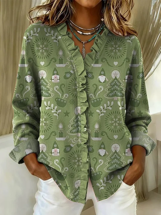 Santa Claus Lace Collar Casual Shirt