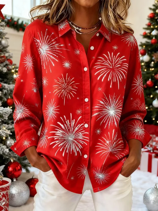 Loose Casual Christmas Shawl Collar Shirt