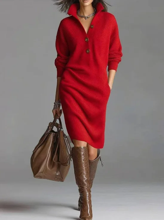Loose Plain Simple Turtleneck Sweater Dress With No Belt