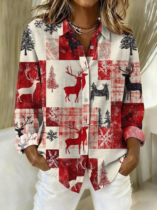Christmas Casual Shawl Collar Shirt