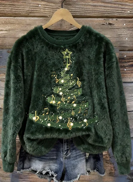 Regular Fit Crew Neck Casual Christmas Sweatshirt