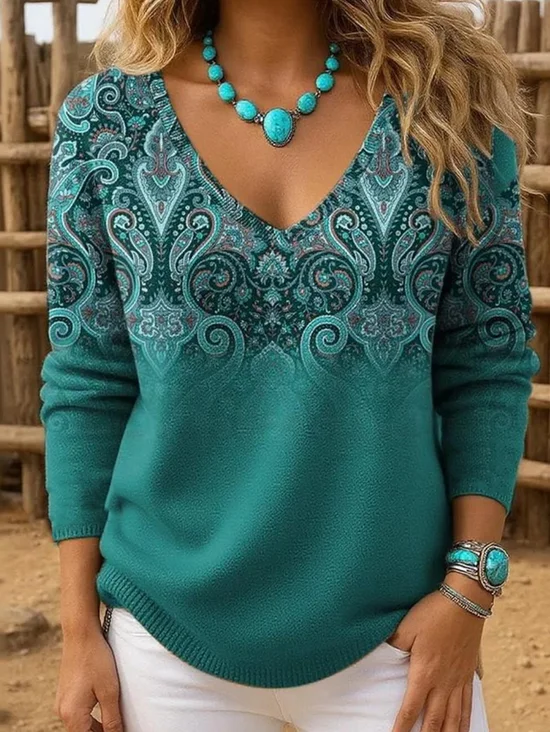 Wild West V Neck Loose Simple Knit Top