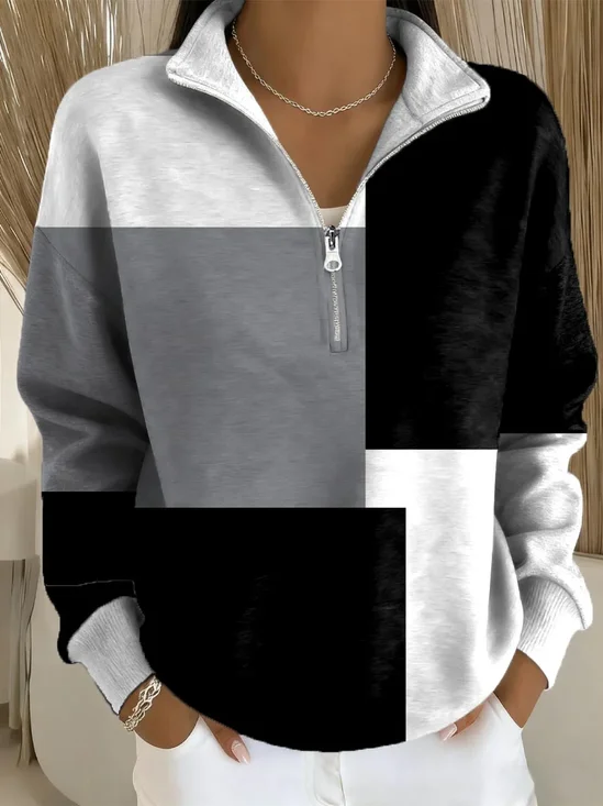 Regular Fit Zipper Multicolor Block Casual Sweatshirt