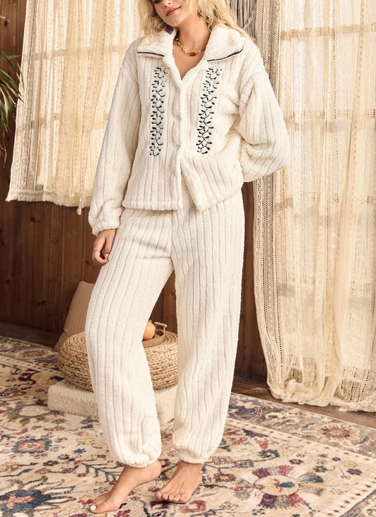Casual Regular Fit Shirt Collar Pajama Set
