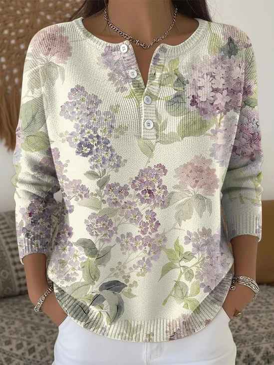 Crew Neck Loose Casual Floral Sweater