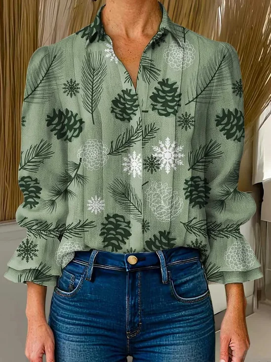 Loose Shawl Collar Floral Casual Shirt