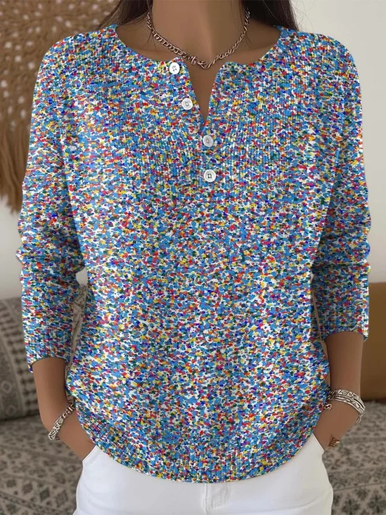Crew Neck Floral Casual Loose Sweater