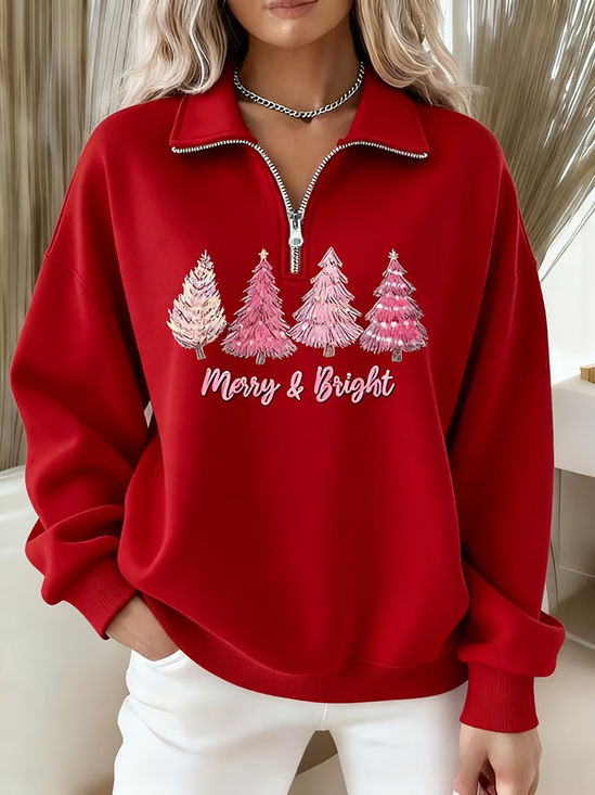 Zipper Regular Fit Casual Christmas Tree Sweatshirt