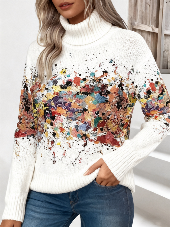 Casual Turtleneck Gradient Pattern Loose Sweater