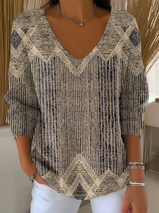 Women's Long Sleeve T-shirt Spring/Fall As Picture Abstract Printing V Neck Daily Going Out Casual Top