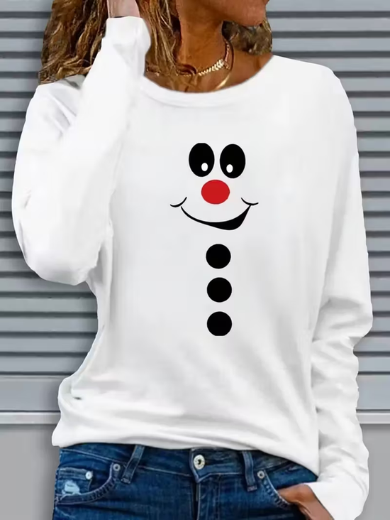 Women's Long Sleeve T-shirt Spring/Fall White Christmas Printing Jersey Crew Neck Daily Going Out Casual Top