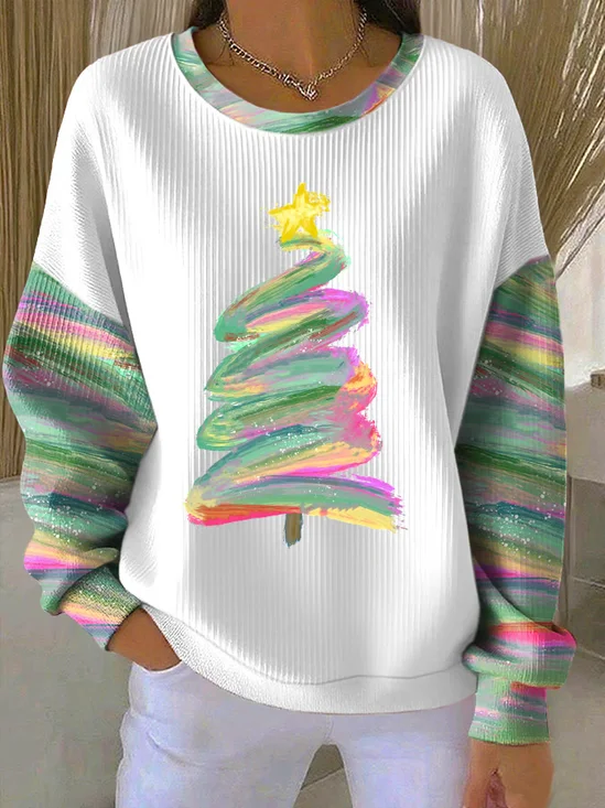 Casual Christmas Tree Printing Sweatshirt