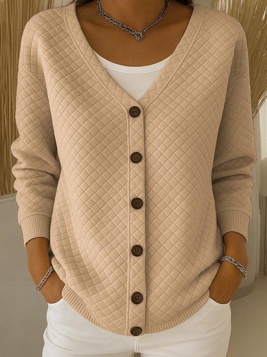 Casual Plain V Neck Jacket