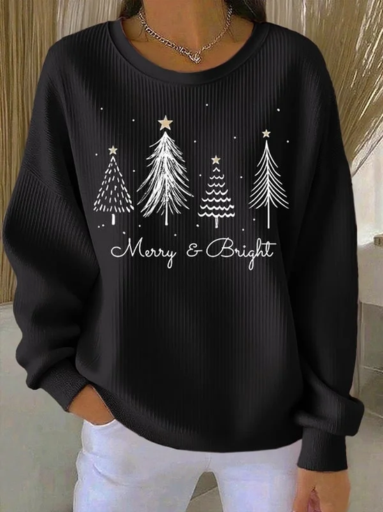 Casual Crew Neck Christmas Printing Sweatshirt