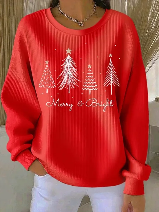 Casual Crew Neck Christmas Printing Sweatshirt