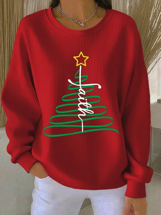 Casual Christmas Tree Printing Crew Neck Sweatshirt